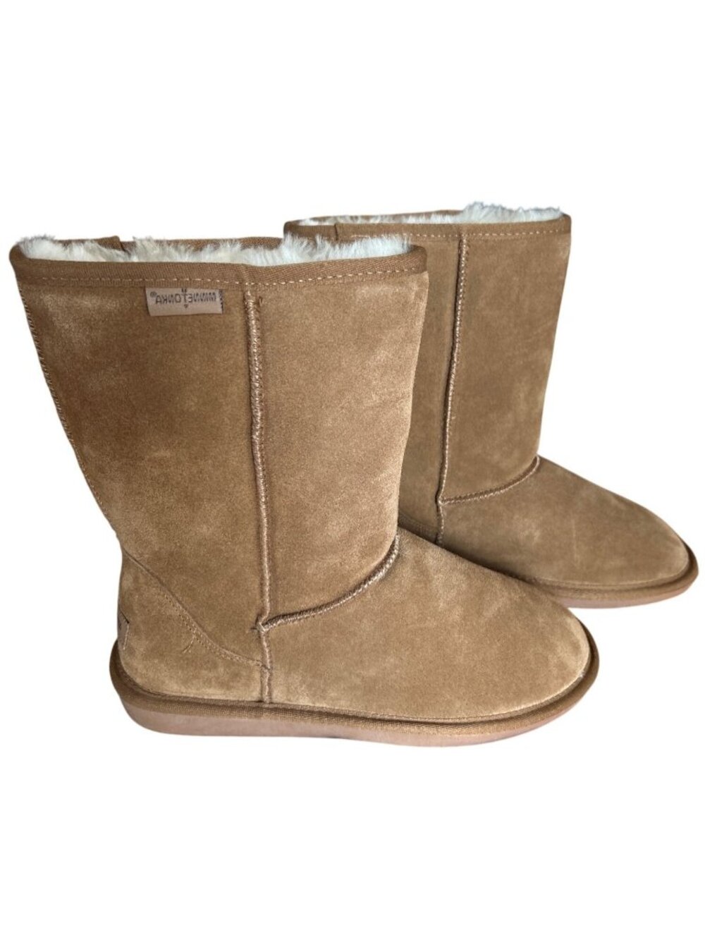Minnetonka Callahan Short Boots Women's 10 Tan Suede Faux Fur Ankle Boots